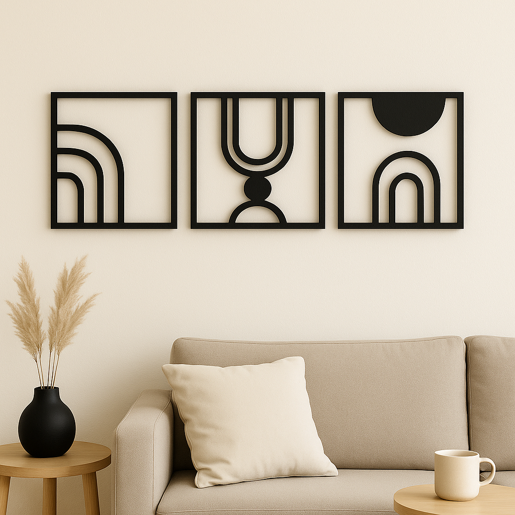Set de 3 Cuadros Modernos en MDF | Decoración Abstracta