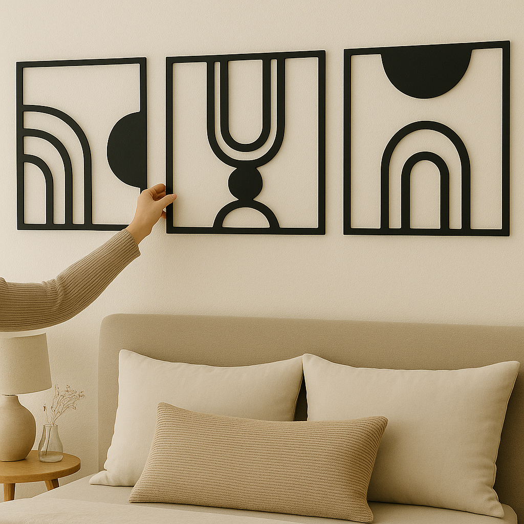 Set de 3 Cuadros Modernos en MDF | Decoración Abstracta