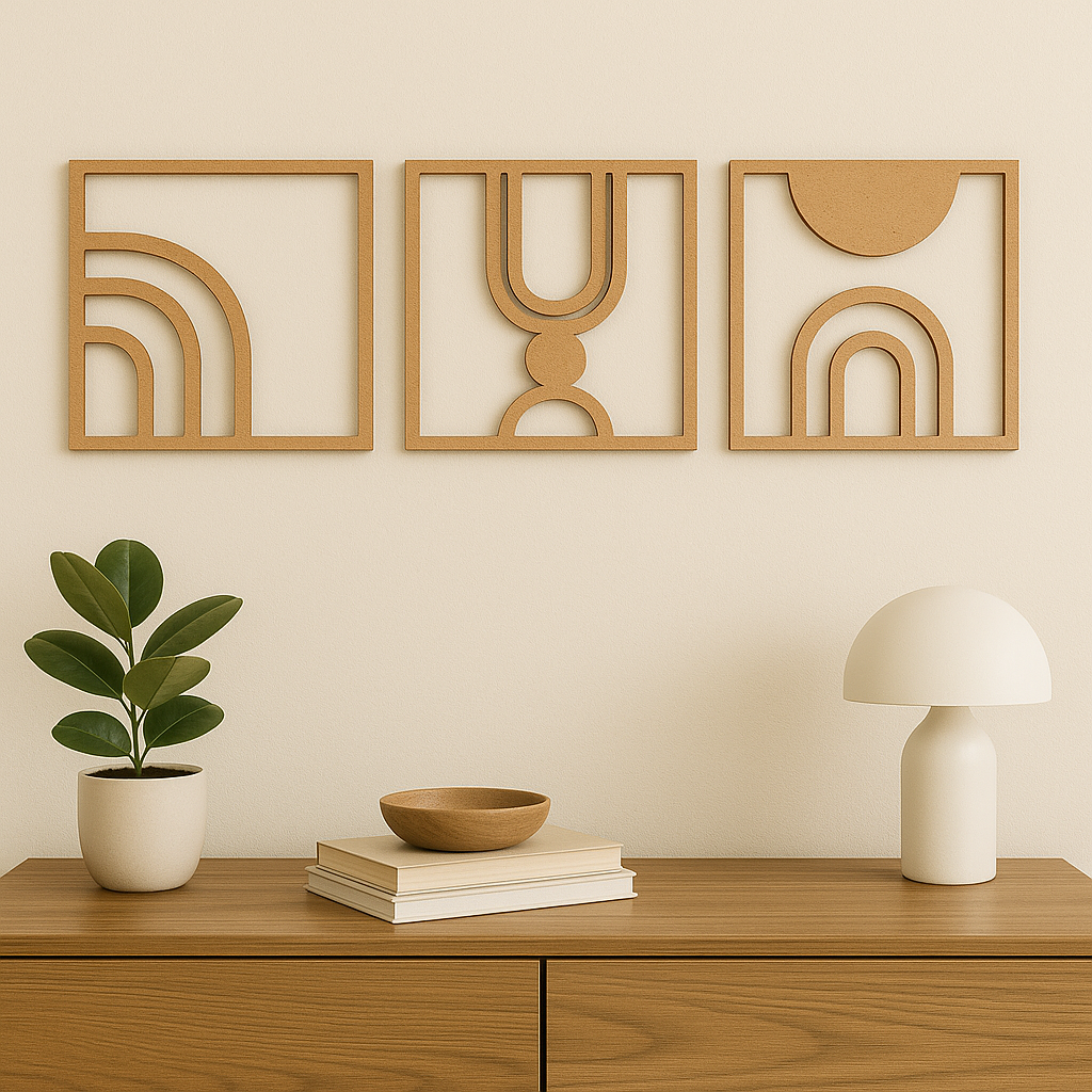 Set de 3 Cuadros Modernos en MDF | Decoración Abstracta