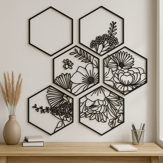 Set Floral Hexagonal | Decoración de Pared estilo Minimalista