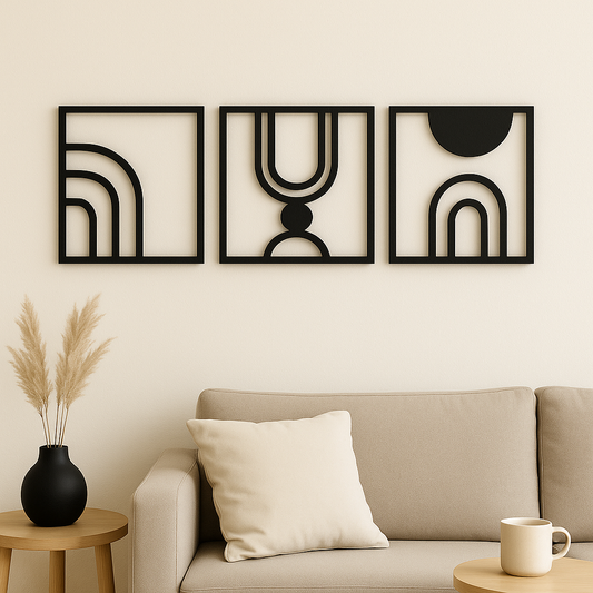 Set de 3 Cuadros Modernos en MDF | Decoración Abstracta