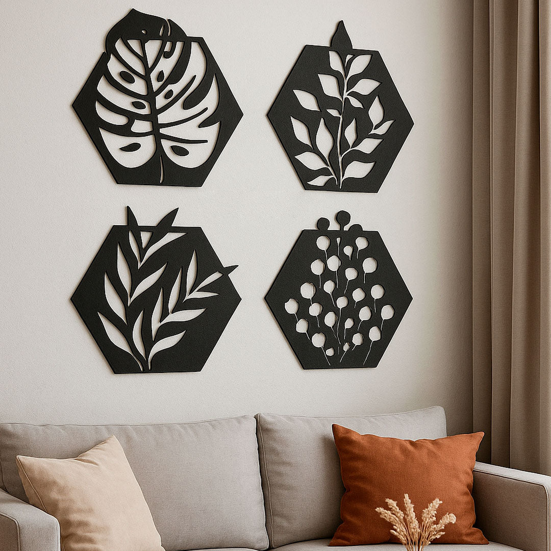 Cuadros Botánicos | Set de 4 Hexágonos Decorativos
