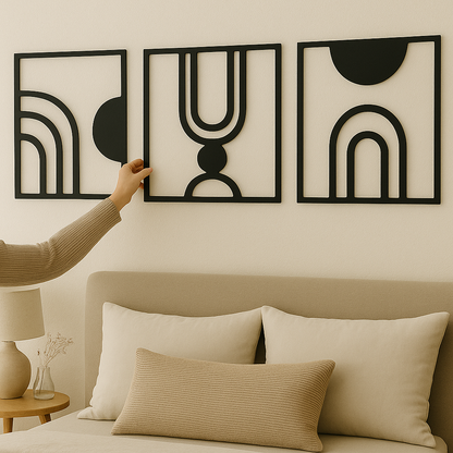 Set de 3 Cuadros Modernos en MDF | Decoración Abstracta
