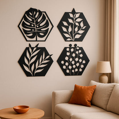Cuadros Botánicos | Set de 4 Hexágonos Decorativos