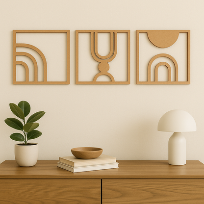 Set de 3 Cuadros Modernos en MDF | Decoración Abstracta